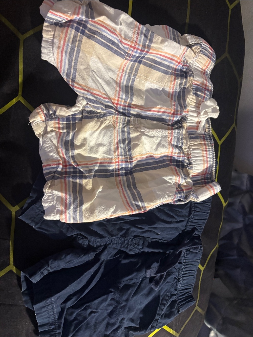 First Impressions Plaid White & Navy Pull-On Shorts - Set of 2